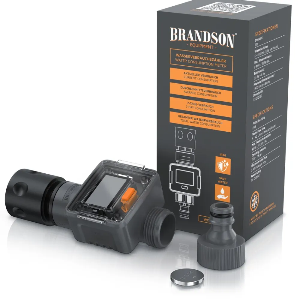 Brandson digitaler Wasserzähler 3/4 Zoll für Gartenschlauch, Durchflussmesser, 4 Modi, IPX6, zur Verbrauchskontrolle Clearance