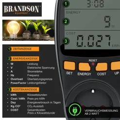 - digitales Energiekostenmessgerät - Strommessgerät, Energiekosten Anzeige - Stromzähler Steckdose - 3680W - Energiemessgerät ^ Brandson Hot