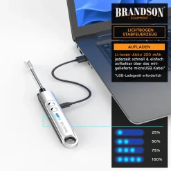 Brandson Elektrisches Stabfeuerzeug, USB, windfest, für Kerzen & Grill Clearance