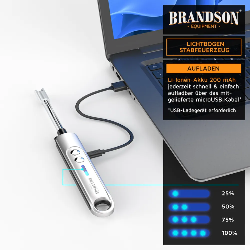 Brandson Elektrisches Stabfeuerzeug, USB, windfest, für Kerzen & Grill Clearance