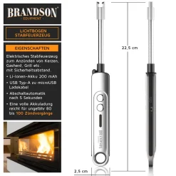 Brandson Elektrisches Stabfeuerzeug, USB, windfest, für Kerzen & Grill Clearance
