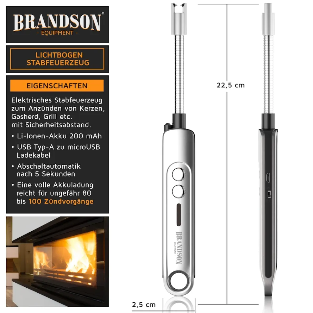 Brandson Elektrisches Stabfeuerzeug, USB, windfest, für Kerzen & Grill Clearance