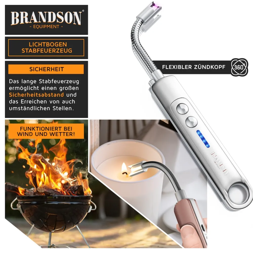 Brandson Elektrisches Stabfeuerzeug, USB, windfest, für Kerzen & Grill Clearance