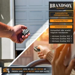 Brandson Garagentoröffner 433 MHz selbstlernend - Funk Fernbedienung kompatibel mit Hörmann Ecostar RSC 2, RSE 2, RSZ 1 - inkl. Batterie - Handsender Best