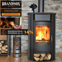 Brandson Kaminventilator, mit Thermometer, 4 Rotorblätter, stromlos, leise Clearance