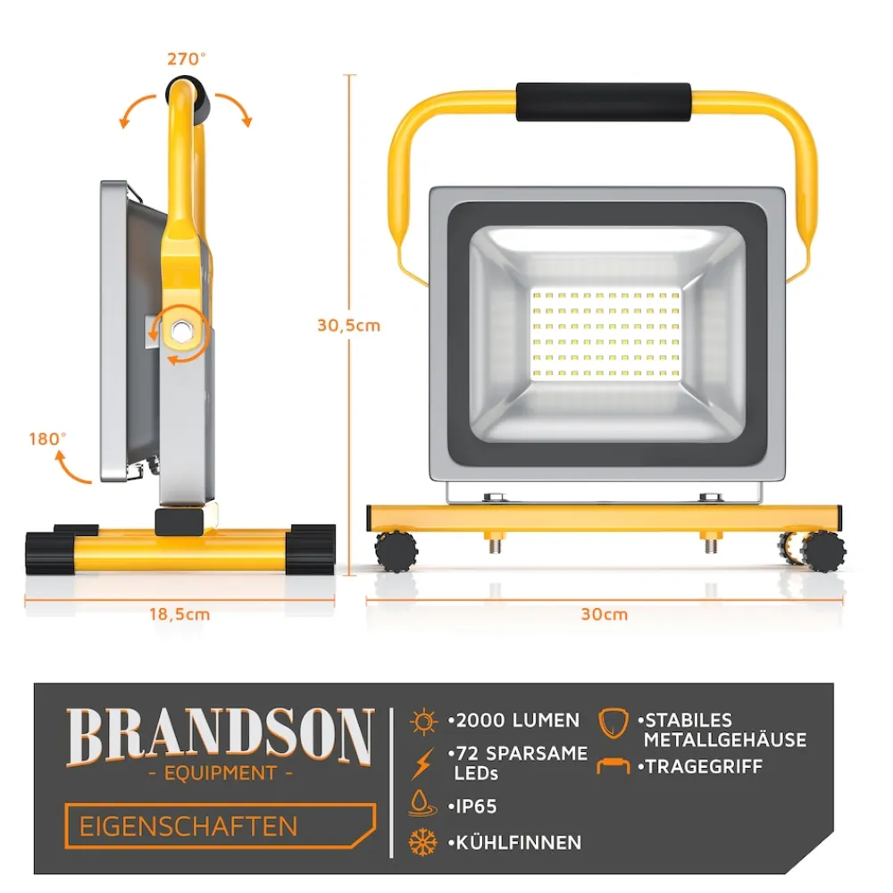 LED Baustrahler für Innen- und Außenbereich 30W / 2500 Lumen / IP65 (wasserfest) ^ Brandson