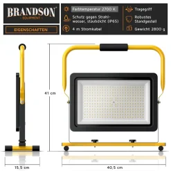 Brandson LED Baustrahler, 150 W, Arbeitsleuchte, warmweiß, robust Hot