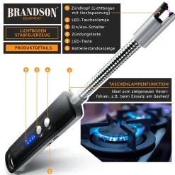 - Lichtbogen Feuerzeug - Stabfeuerzeug - Feuerzeug elektrisch - USB Feuerzeug aufladbar - Kerzenanzünder - mit LED Batteriestandsanzeige ^ Brandson Outlet