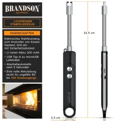 - Lichtbogen Feuerzeug - Stabfeuerzeug - Feuerzeug elektrisch - USB Feuerzeug aufladbar - Kerzenanzünder - mit LED Batteriestandsanzeige ^ Brandson Outlet