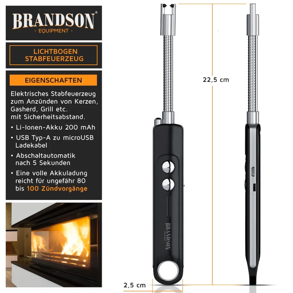 - Lichtbogen Feuerzeug - Stabfeuerzeug - Feuerzeug elektrisch - USB Feuerzeug aufladbar - Kerzenanzünder - mit LED Batteriestandsanzeige ^ Brandson Outlet