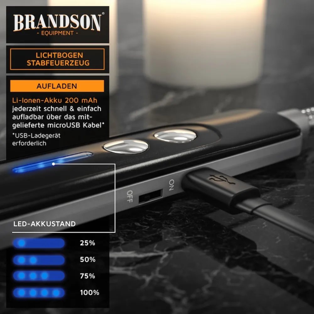 - Lichtbogen Feuerzeug - Stabfeuerzeug - Feuerzeug elektrisch - USB Feuerzeug aufladbar - Kerzenanzünder - mit LED Batteriestandsanzeige ^ Brandson Outlet