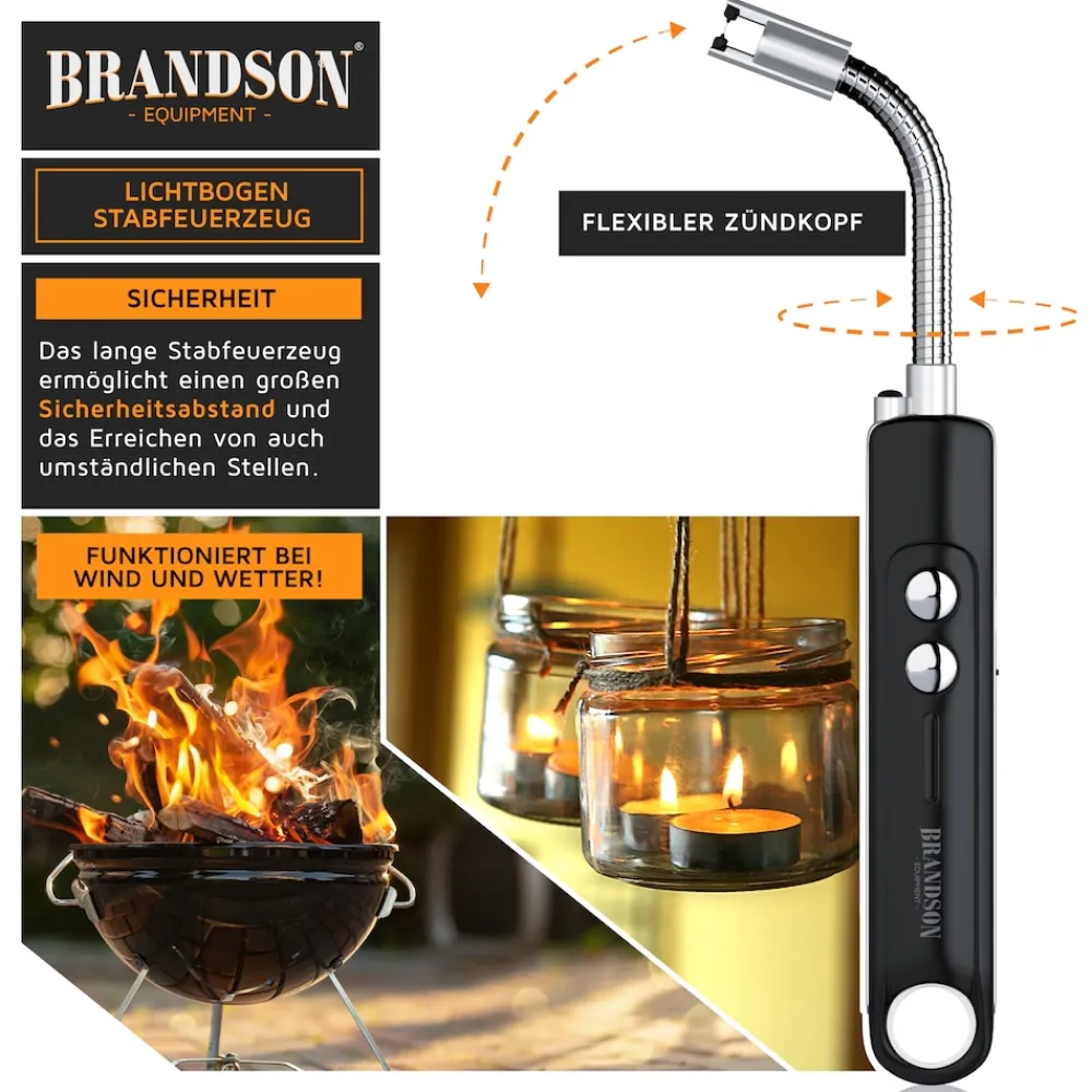 - Lichtbogen Feuerzeug - Stabfeuerzeug - Feuerzeug elektrisch - USB Feuerzeug aufladbar - Kerzenanzünder - mit LED Batteriestandsanzeige ^ Brandson Outlet