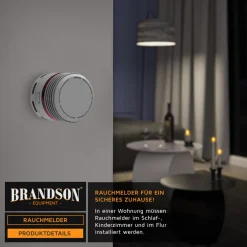 Rauchmelder (10 Jahre Batterie, Lautstärke 85 db, LED, Prüftaste, TÜV Zertifiziert) ^ Brandson Best