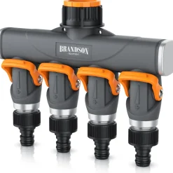 Brandson 4-Wege Schlauchverteiler, 3/4 1/2 Zoll, 2-tlg., schmaler Wasserhahnverteiler, regulierbar, Gartenbewässerung