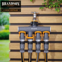 Brandson 4-Wege Schlauchverteiler, 3/4 1/2 Zoll, 2-tlg., schmaler Wasserhahnverteiler, regulierbar, Gartenbewässerung