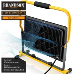 Brandson 200W LED Baustrahler - Arbeitsscheinwerfer - Bauscheinwerfer - Standgestell und Tragegriff - 16000 Lumen - 4 m Stromkabel - Metallgehäuse Best