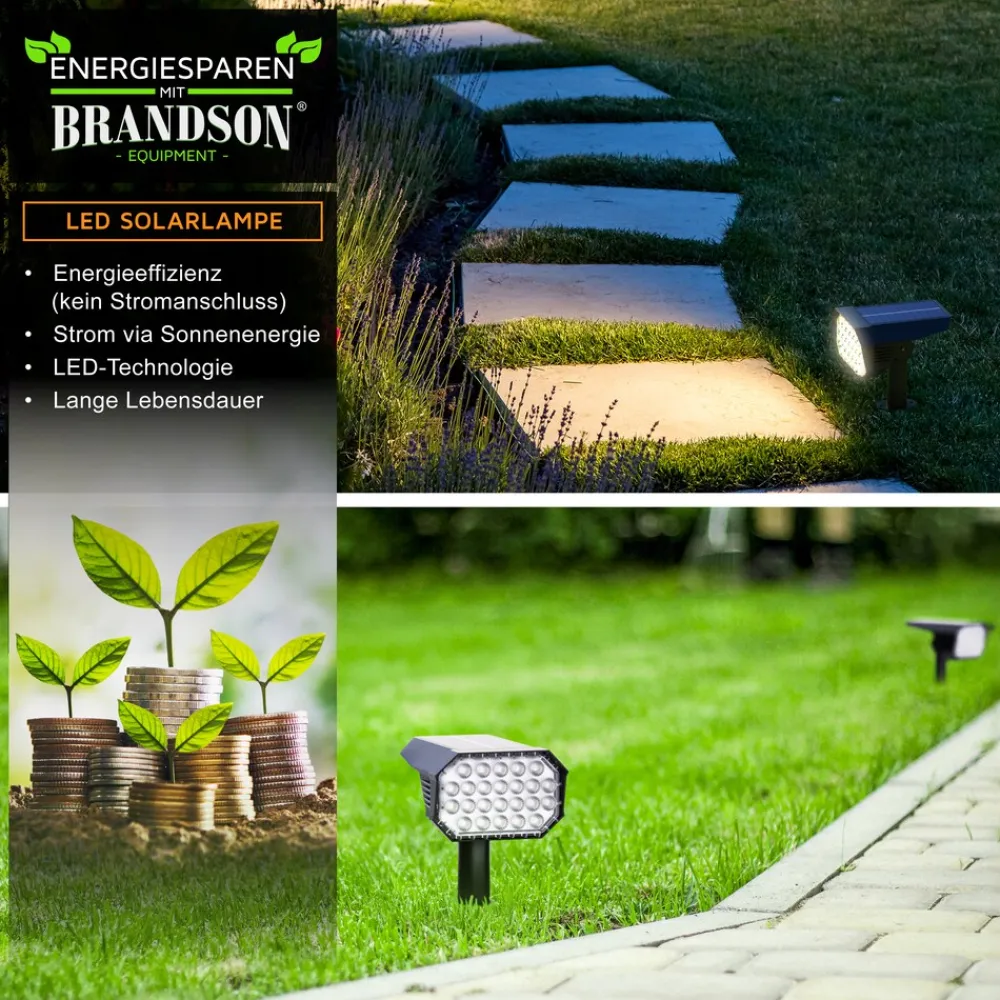 Brandson 6x LED Gartenstrahler Solar Erdspießleuchte, Akku Gartenleuchte, Solarspotlight Wandmontage, Ein-/Ausschalter; mehrere Helligkeitsstufen, LED fest integriert, Warmweiß, Solarstrahler 80 Lumen, Solarleuchte warnweiß, für Garten, Balkon IP65 Sale