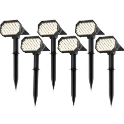 Brandson 6x LED Gartenstrahler Solar Erdspießleuchte, Akku Gartenleuchte, Solarspotlight Wandmontage, Ein-/Ausschalter; mehrere Helligkeitsstufen, LED fest integriert, Warmweiß, Solarstrahler 80 Lumen, Solarleuchte warnweiß, für Garten, Balkon IP65 Sale