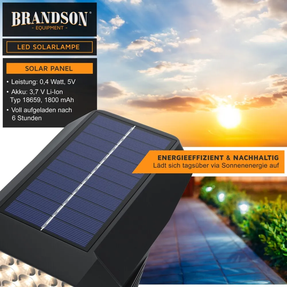 Brandson 6x LED Gartenstrahler Solar Erdspießleuchte, Akku Gartenleuchte, Solarspotlight Wandmontage, Ein-/Ausschalter; mehrere Helligkeitsstufen, LED fest integriert, Warmweiß, Solarstrahler 80 Lumen, Solarleuchte warnweiß, für Garten, Balkon IP65 Sale