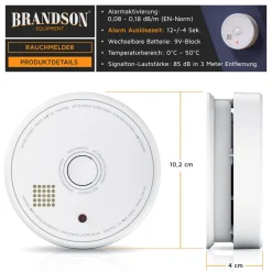 Brandson 3x Rauchmelder (Wechselbare Batterie, wiederverwendbar, Batteriewarnung, TÜV geprüft)