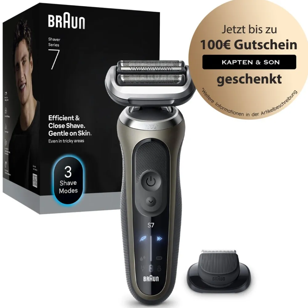 Series 7 Elektrorasierer 72-C1200s Herrenrasierer (Akkubetrieb, 360° SkinFlex Kopf, 3 Rasiermodi, kabellose Laufzeit bis zu 60 Min., 100% wasserdicht, hergestellt in Deutschland, Reiseetui, Ladegerät, Reinigungsbürste, Präzisionstrimmer-Aufsatz) ^ Braun Online