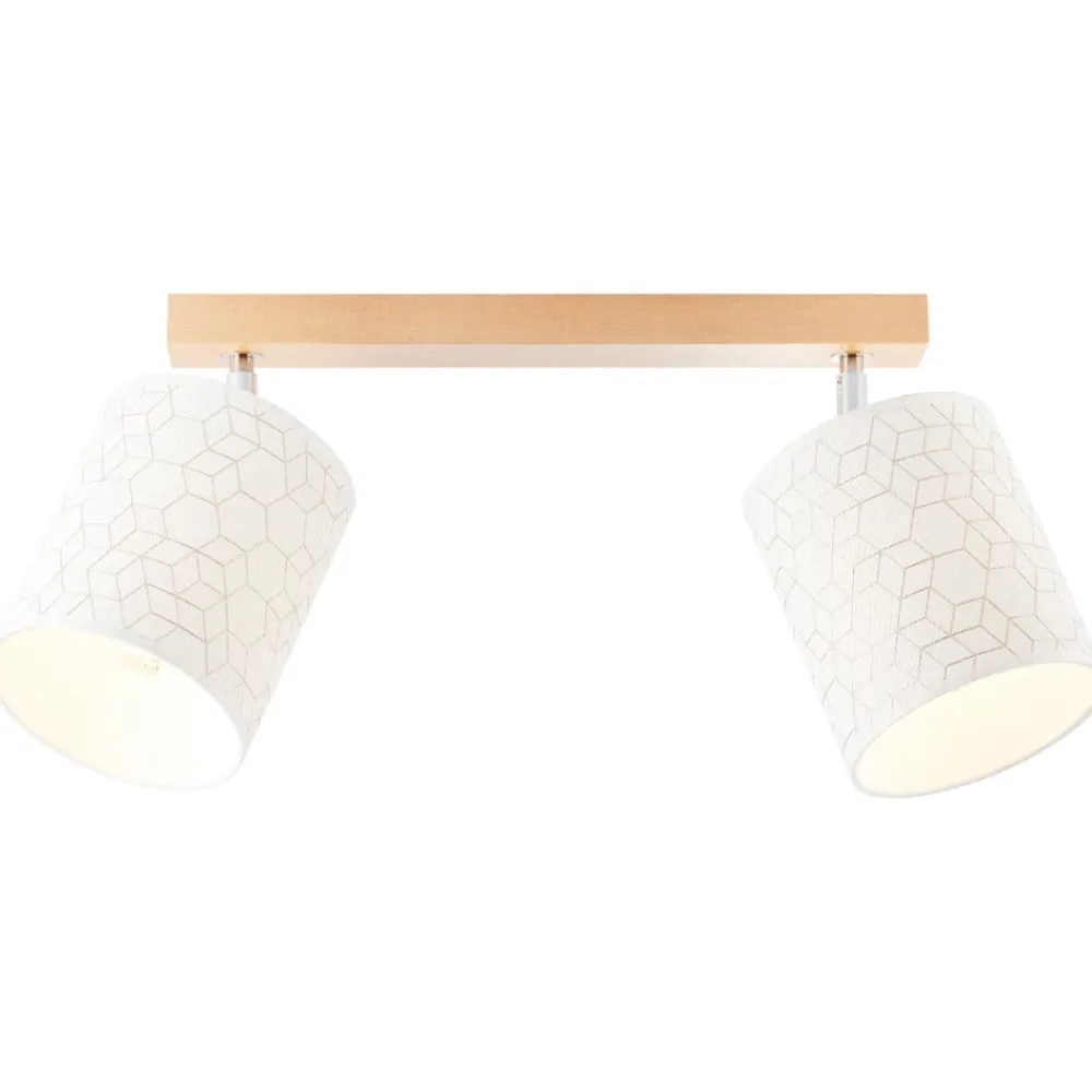 Galance Spotbalken 2flg holz hell/weiß Innenleuchten,Strahler,-Balken | 2x A60, E27, 40W, geeignet für Normallampen (nicht enthalten) | Edler Strukturschirm aus echter Vinyl-Tapete ^ Brilliant Outlet