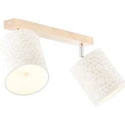 Galance Spotbalken 2flg holz hell/weiß Innenleuchten,Strahler,-Balken | 2x A60, E27, 40W, geeignet für Normallampen (nicht enthalten) | Edler Strukturschirm aus echter Vinyl-Tapete ^ Brilliant Outlet
