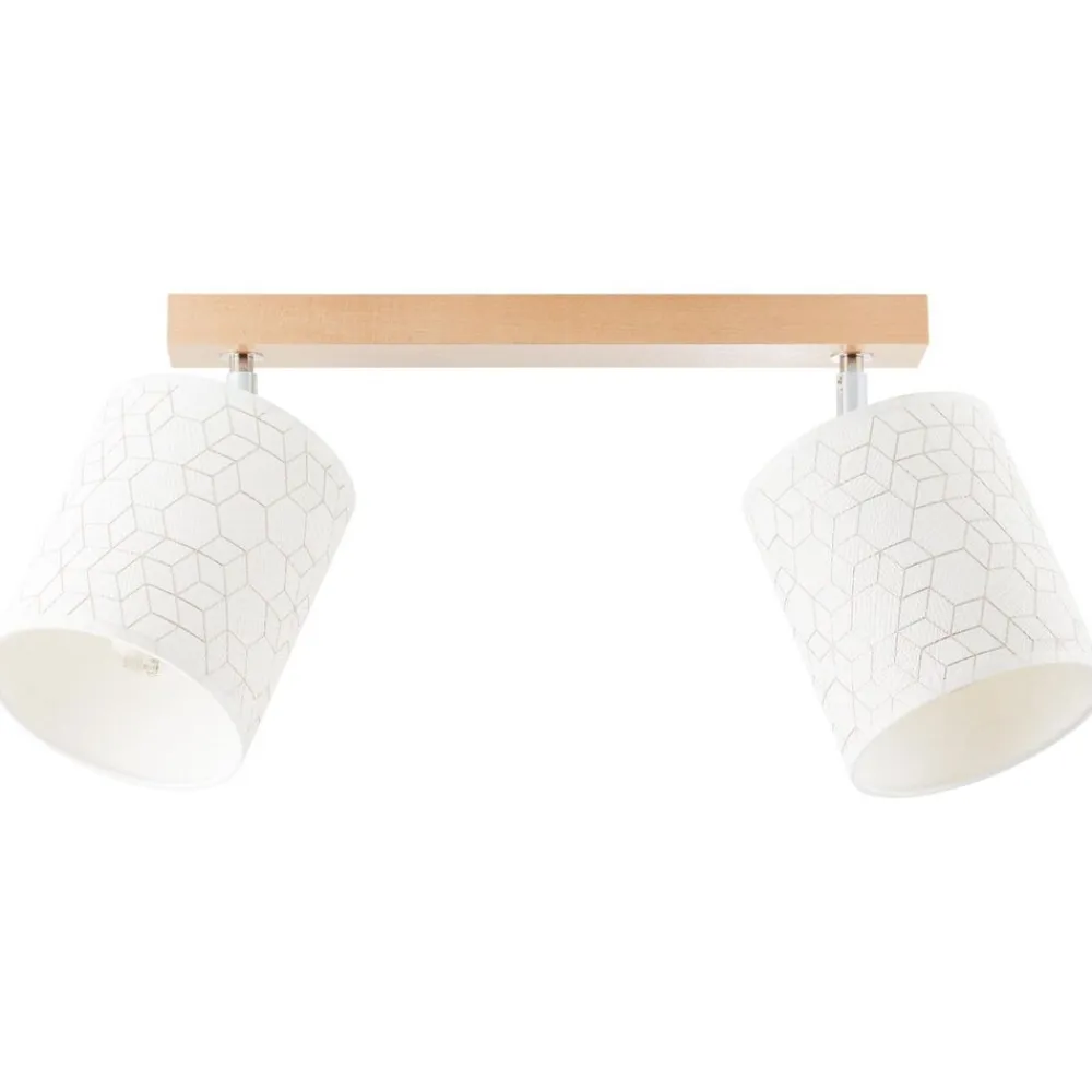 Galance Spotbalken 2flg holz hell/weiß Innenleuchten,Strahler,-Balken | 2x A60, E27, 40W, geeignet für Normallampen (nicht enthalten) | Edler Strukturschirm aus echter Vinyl-Tapete ^ Brilliant Outlet