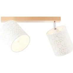 Galance Spotbalken 2flg holz hell/weiß Innenleuchten,Strahler,-Balken | 2x A60, E27, 40W, geeignet für Normallampen (nicht enthalten) | Edler Strukturschirm aus echter Vinyl-Tapete ^ Brilliant Outlet