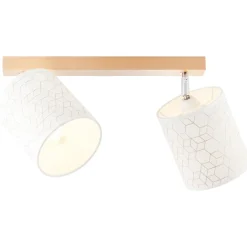Galance Spotbalken 2flg holz hell/weiß Innenleuchten,Strahler,-Balken | 2x A60, E27, 40W, geeignet für Normallampen (nicht enthalten) | Edler Strukturschirm aus echter Vinyl-Tapete ^ Brilliant Outlet