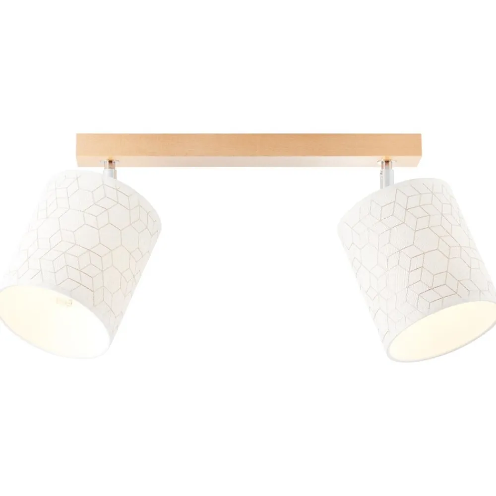 Galance Spotbalken 2flg holz hell/weiß Innenleuchten,Strahler,-Balken | 2x A60, E27, 40W, geeignet für Normallampen (nicht enthalten) | Edler Strukturschirm aus echter Vinyl-Tapete ^ Brilliant Outlet