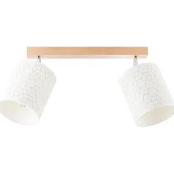 Galance Spotbalken 2flg holz hell/weiß Innenleuchten,Strahler,-Balken | 2x A60, E27, 40W, geeignet für Normallampen (nicht enthalten) | Edler Strukturschirm aus echter Vinyl-Tapete ^ Brilliant Outlet