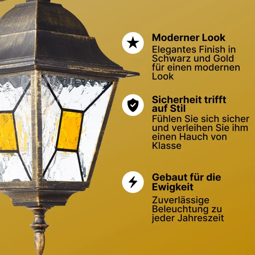 Brilliant Janel Außenwandleuchten - 1 Stück Außenlampe Hängend Schwarz Gold, IP44, E27 Fassung (Leuchtmittel nicht inkl.), Dimmbar, Wetterfest für Garten, Terrasse & Eingang New