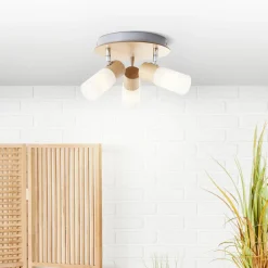 Brilliant Lampe Babsan Spotrondell 3flg holz hell/weiß | 3x C35, E14, 3.5W, geeignet für Kerzenlampen (nicht enthalten) | Köpfe schwenkbar Outlet