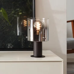 Lampe Beth Tischleuchte Kaffee/rauchglas | 1x A60, E27, 60W, g.f. Normallampen n. ent. | Mit Schnurzwischenschalter | Für LED-Leuchtmittel geeignet ^ Brilliant Best