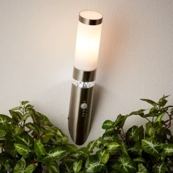 Lampe Bole Außenwandfackel Bewegungsmelder edelstahl | 1x A60, E27, 60W, geeignet für Normallampen (nicht enthalten) | IP-Schutzart: 44 - spritzwassergeschützt ^ Brilliant