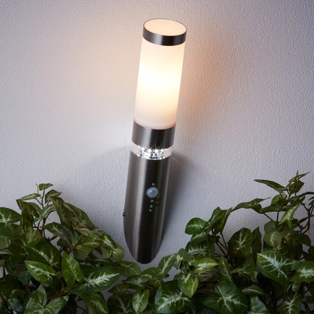 Lampe Bole Außenwandfackel Bewegungsmelder edelstahl | 1x A60, E27, 60W, geeignet für Normallampen (nicht enthalten) | IP-Schutzart: 44 - spritzwassergeschützt ^ Brilliant