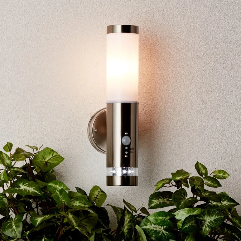 Lampe Bole Außenwandleuchte stehend Bewegungsmelder edelstahl | 1x A60, E27, 60W, geeignet für Normallampen (nicht enthalten) | IP-Schutzart: 44 - spritzwassergeschützt ^ Brilliant Clearance