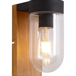 Lampe Cabar Außenwandleuchte holz dunkel/schwarz | 1x A60, E27, 40W, geeignet für Normallampen (nicht enthalten) | IP-Schutzart: 44 - spritzwassergeschützt ^ Brilliant Clearance