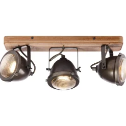 Brilliant Lampe Carmen Wood Spotbalken 3flg burned steel/holz | 3x PAR51, GU10, 5W, geeignet für Reflektorlampen (nicht enthalten) | Köpfe schwenkbar Discount