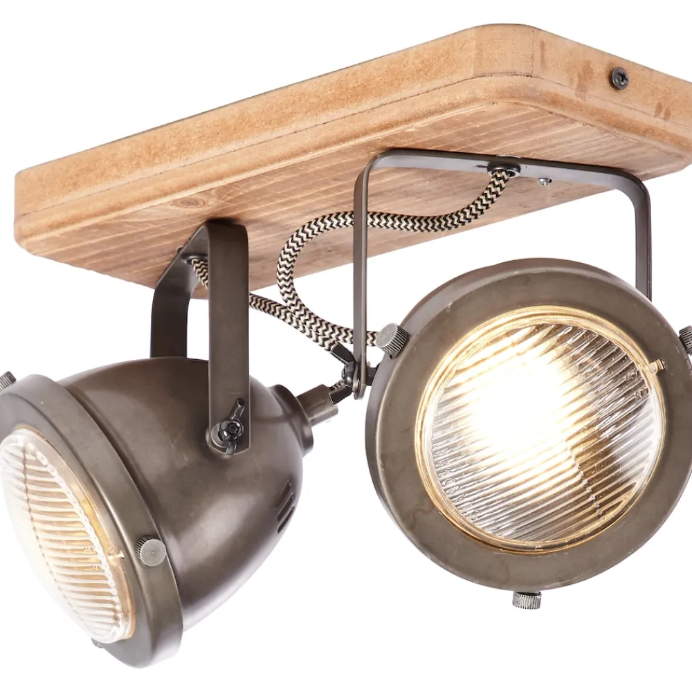 Brilliant Lampe Carmen Wood Spotbalken 2flg burned steel/holz | 2x PAR51, GU10, 5W, geeignet für Reflektorlampen (nicht enthalten) | Köpfe schwenkbar Outlet