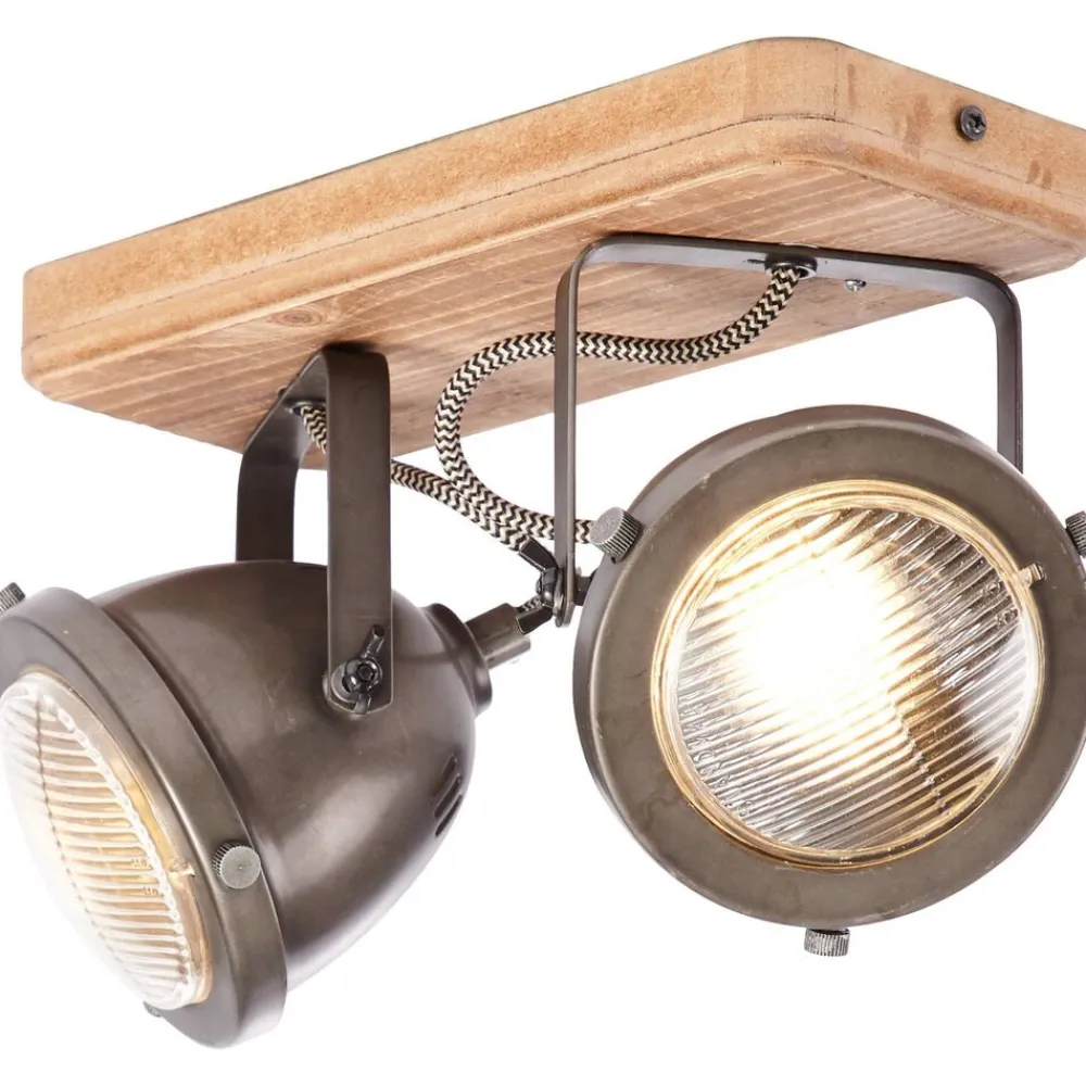 Brilliant Lampe Carmen Wood Spotbalken 2flg burned steel/holz | 2x PAR51, GU10, 5W, geeignet für Reflektorlampen (nicht enthalten) | Köpfe schwenkbar Outlet