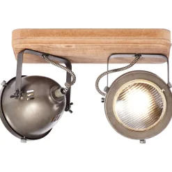 Brilliant Lampe Carmen Wood Spotbalken 2flg burned steel/holz | 2x PAR51, GU10, 5W, geeignet für Reflektorlampen (nicht enthalten) | Köpfe schwenkbar Outlet