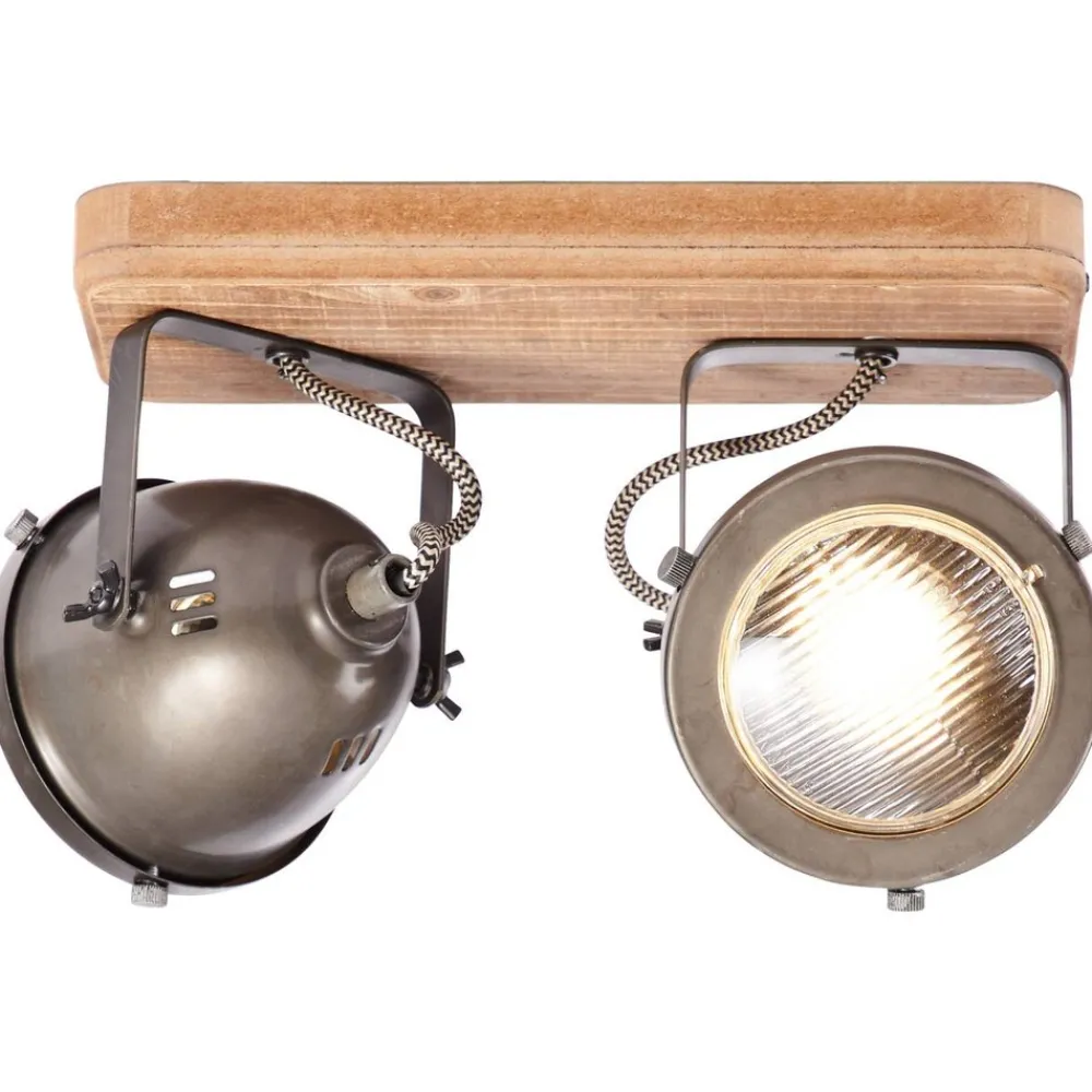 Brilliant Lampe Carmen Wood Spotbalken 2flg burned steel/holz | 2x PAR51, GU10, 5W, geeignet für Reflektorlampen (nicht enthalten) | Köpfe schwenkbar Outlet