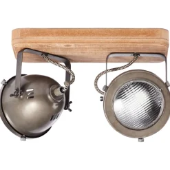 Brilliant Lampe Carmen Wood Spotbalken 2flg burned steel/holz | 2x PAR51, GU10, 5W, geeignet für Reflektorlampen (nicht enthalten) | Köpfe schwenkbar Outlet