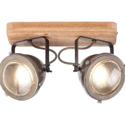 Brilliant Lampe Carmen Wood Spotbalken 2flg burned steel/holz | 2x PAR51, GU10, 5W, geeignet für Reflektorlampen (nicht enthalten) | Köpfe schwenkbar Outlet