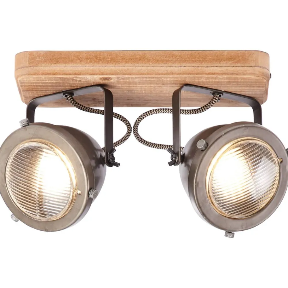 Brilliant Lampe Carmen Wood Spotbalken 2flg burned steel/holz | 2x PAR51, GU10, 5W, geeignet für Reflektorlampen (nicht enthalten) | Köpfe schwenkbar Outlet