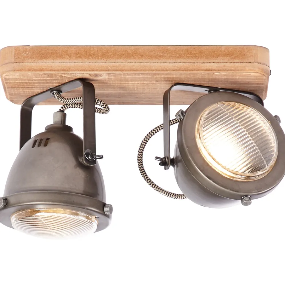 Brilliant Lampe Carmen Wood Spotbalken 2flg burned steel/holz | 2x PAR51, GU10, 5W, geeignet für Reflektorlampen (nicht enthalten) | Köpfe schwenkbar Outlet