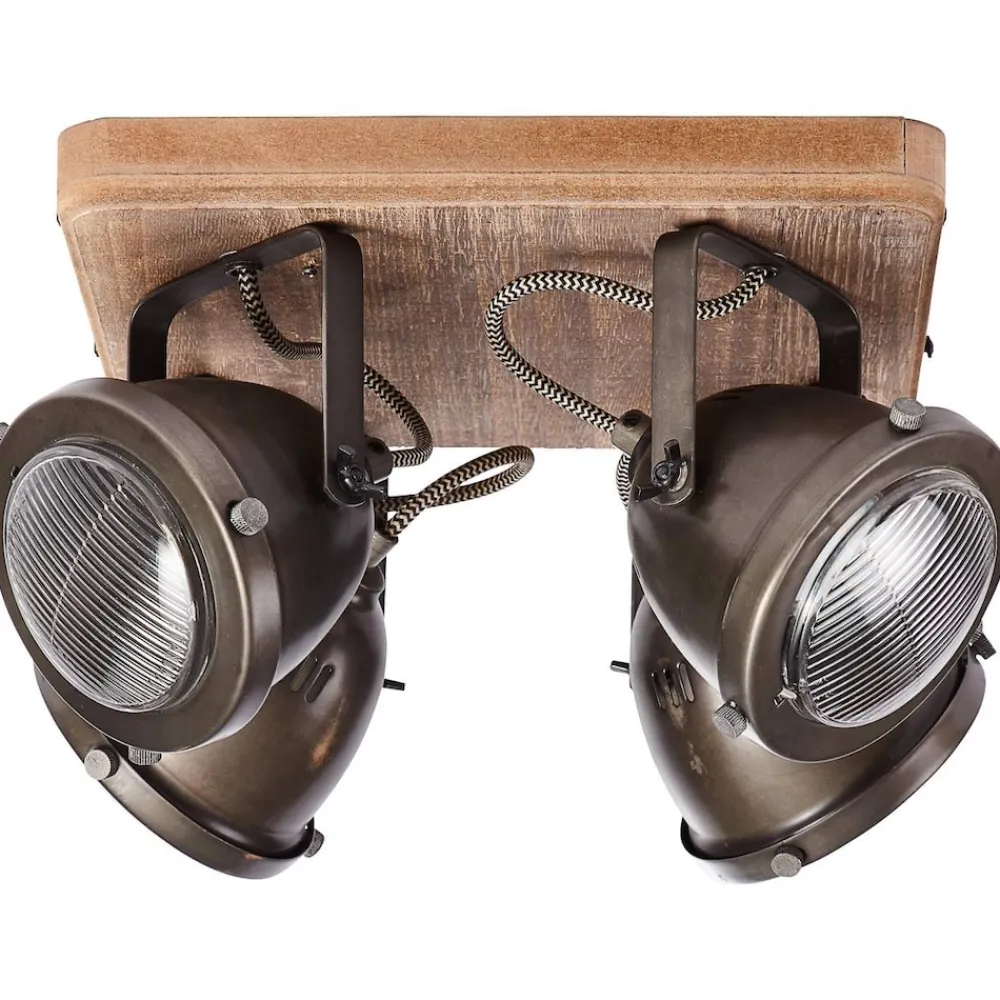 Lampe Carmen Wood Spotplatte 4flg burned steel/holz | 4x PAR51, GU10, 5W, geeignet für Reflektorlampen (nicht enthalten) | Köpfe schwenkbar ^ Brilliant