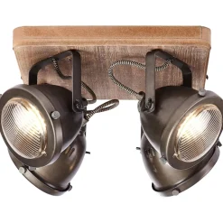 Lampe Carmen Wood Spotplatte 4flg burned steel/holz | 4x PAR51, GU10, 5W, geeignet für Reflektorlampen (nicht enthalten) | Köpfe schwenkbar ^ Brilliant